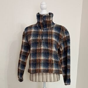 Lazy Sunday Plaid Fleece Quarter Zip Crop Size S